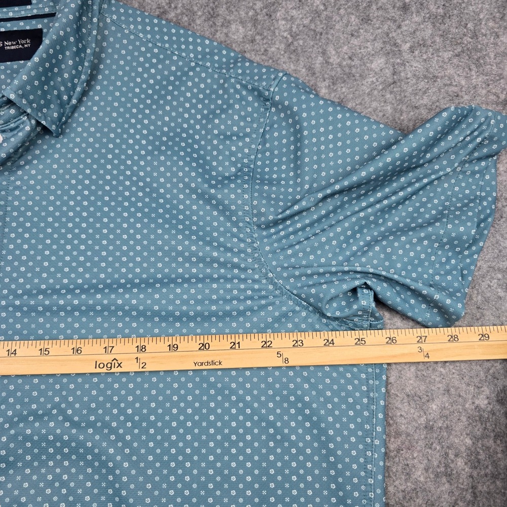 JACHS New York Shirt Mens XXL Teal Blue Short Sleeve Geometric Print Stretch - Picture 4 of 9